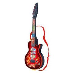   Játékgitár gyerekeknek, Műanyag, 8 vidám dal, LED világítás, Többszínű