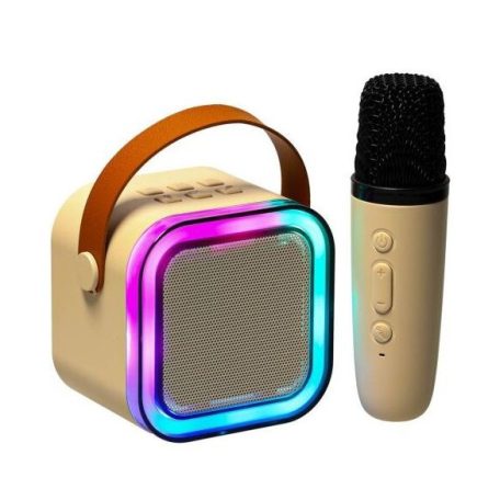 Bézs színű, RGB hordozható, Mini karaoke szett, Bluetooth hangszóró, Mikrofonnal