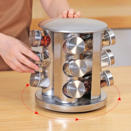 Fűszertartó állvány 12 üveggel ,  Forgó, Praktikus és modern konyhai kiegészítő