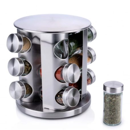 Fűszertartó állvány 12 üveggel ,  Forgó, Praktikus és modern konyhai kiegészítő