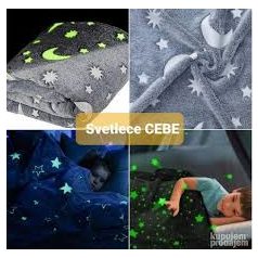    Sötétben világító plüss takaró, csillag mintával, szürke, 150 x 100 cm 