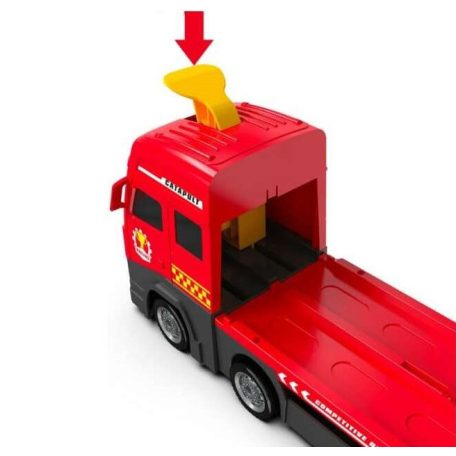 Autópályává alakítható autószállító kamion 6db kisautóval, katapult kilövőállomással