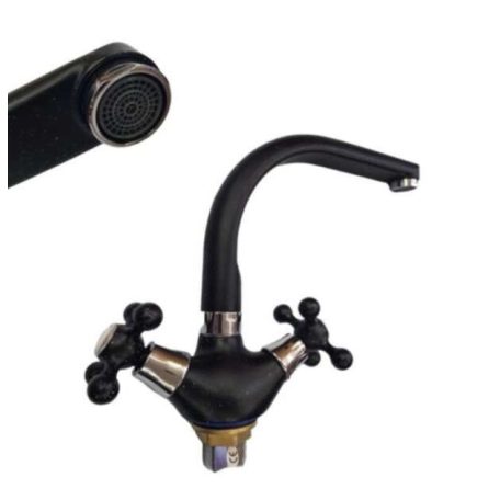 Retro kétkaros álló mosdó, mosogató csaptelep, Fekete