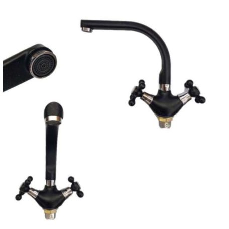 Retro kétkaros álló mosdó, mosogató csaptelep, Fekete