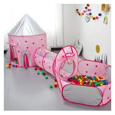   3 részes hercegnő kastély játszósátor alagúttal, hordozótáskával, Rózsaszín