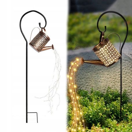  Napelemes kültéri locsolókanna dekor lámpa, 70cm állvánnyal, 37LED-es microLED fényfüzérrel 