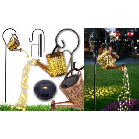  Napelemes kültéri locsolókanna dekor lámpa, 70cm állvánnyal, 37LED-es microLED fényfüzérrel 