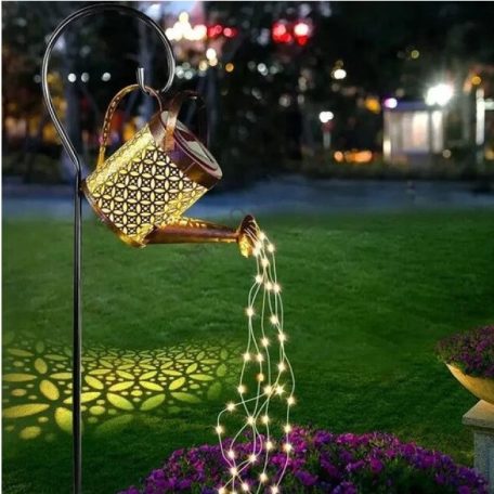  Napelemes kültéri locsolókanna dekor lámpa, 70cm állvánnyal, 37LED-es microLED fényfüzérrel 