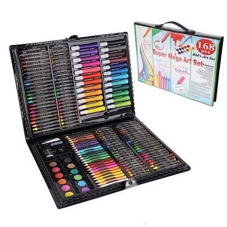 168db-os Festő színező rajzkészlet, fekete bőrönddel 