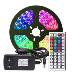    Színes 5m-es 5050 RGB LED szalag készlet, 44 gombos távirányítóval 