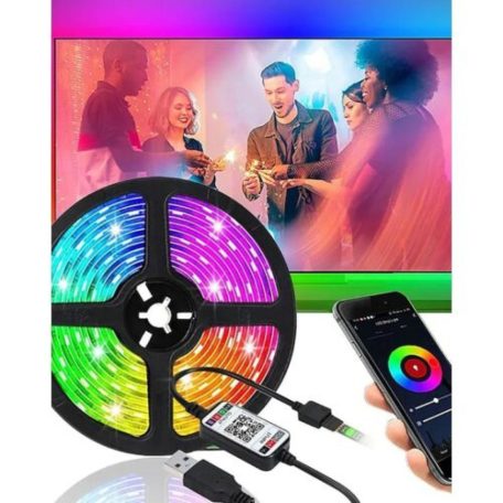 Színes 5m-es USB LED szalag Bluetooth távirányítással