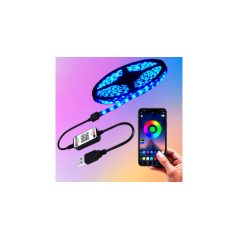 Színes 5m-es USB LED szalag Bluetooth távirányítással